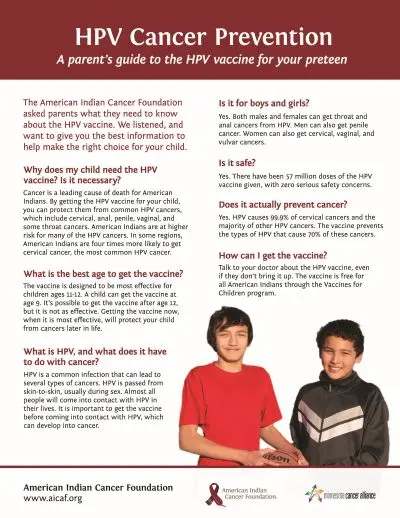 Screenshot of HPV guide with a photo of two young native american children featured