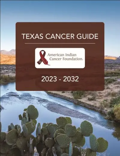 Cover of the Texas Cancer Guide with a background showing mountains and desert land