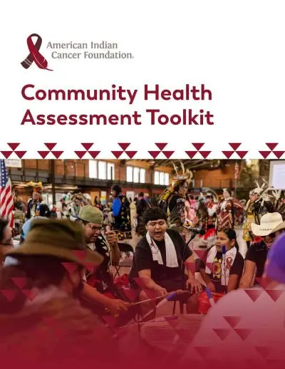 Report cover with photo of native american group in traditional dress singing and drumming.